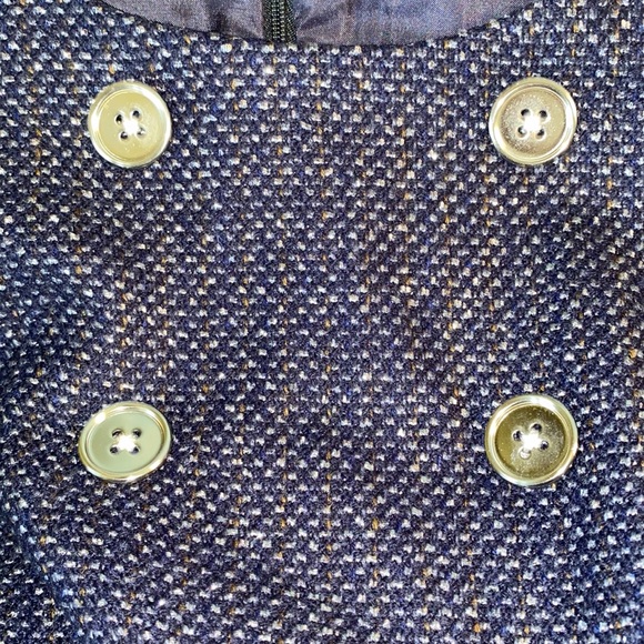 Tocca Navy Blue & Metallic Tweed Silver Button Sleeveless Mini Dress - 4 - Picture 8 of 12